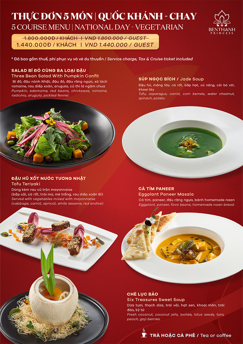 Thực đơn lễ Quốc Khánh 5 món  - Chay