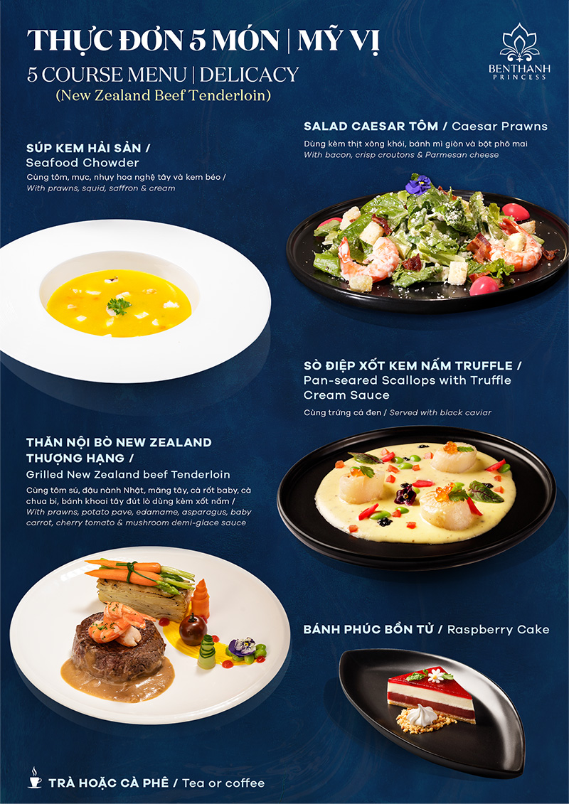 Thực đơn Mỹ Vị 5 món (thăn nội bò New Zealand thượng hạng)