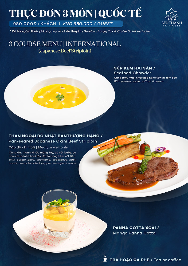 International 3 Course Set Menu (Japanese beef striploin)