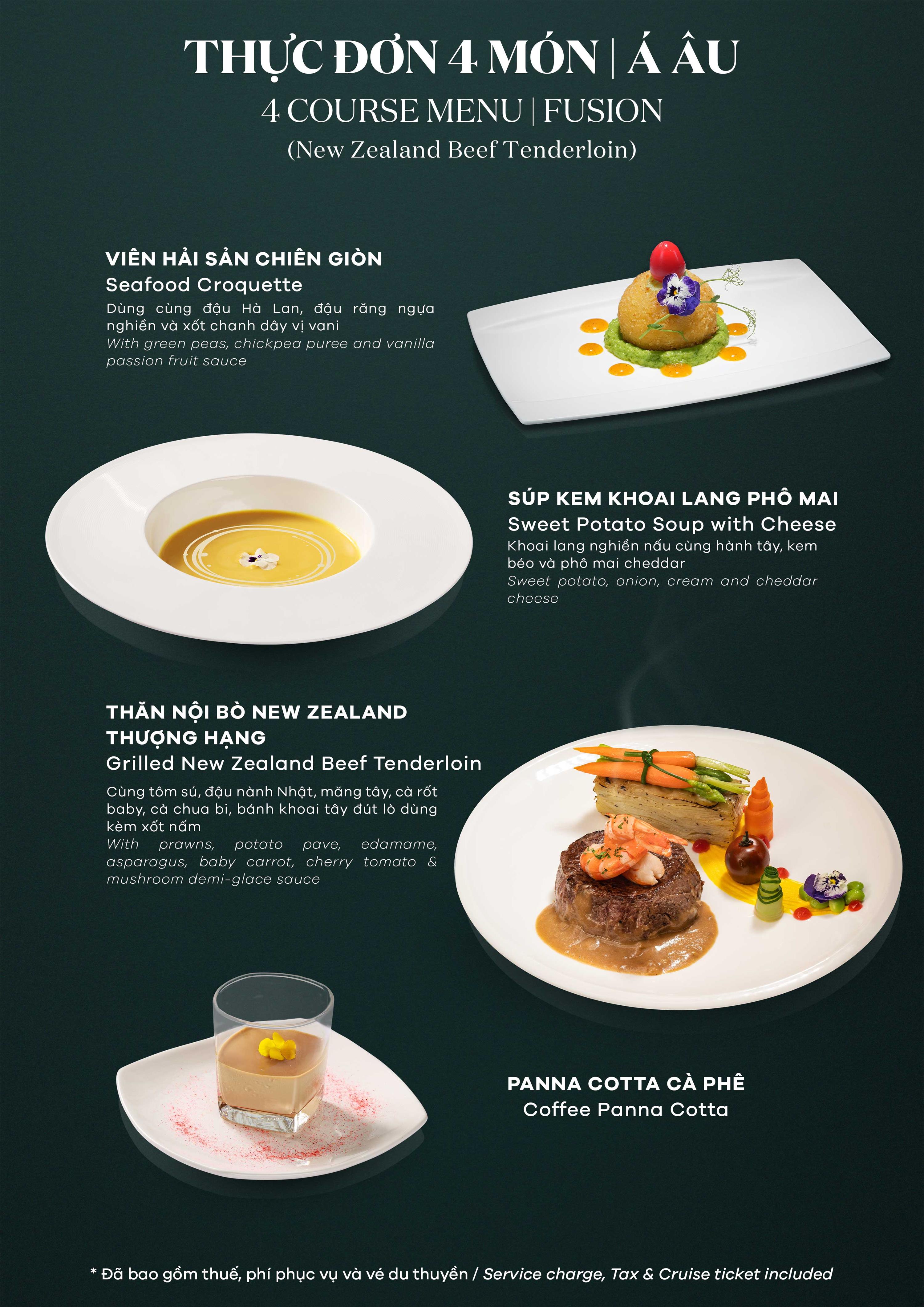 Fusion 4 course set menu (New Zealand beef tenderloin)