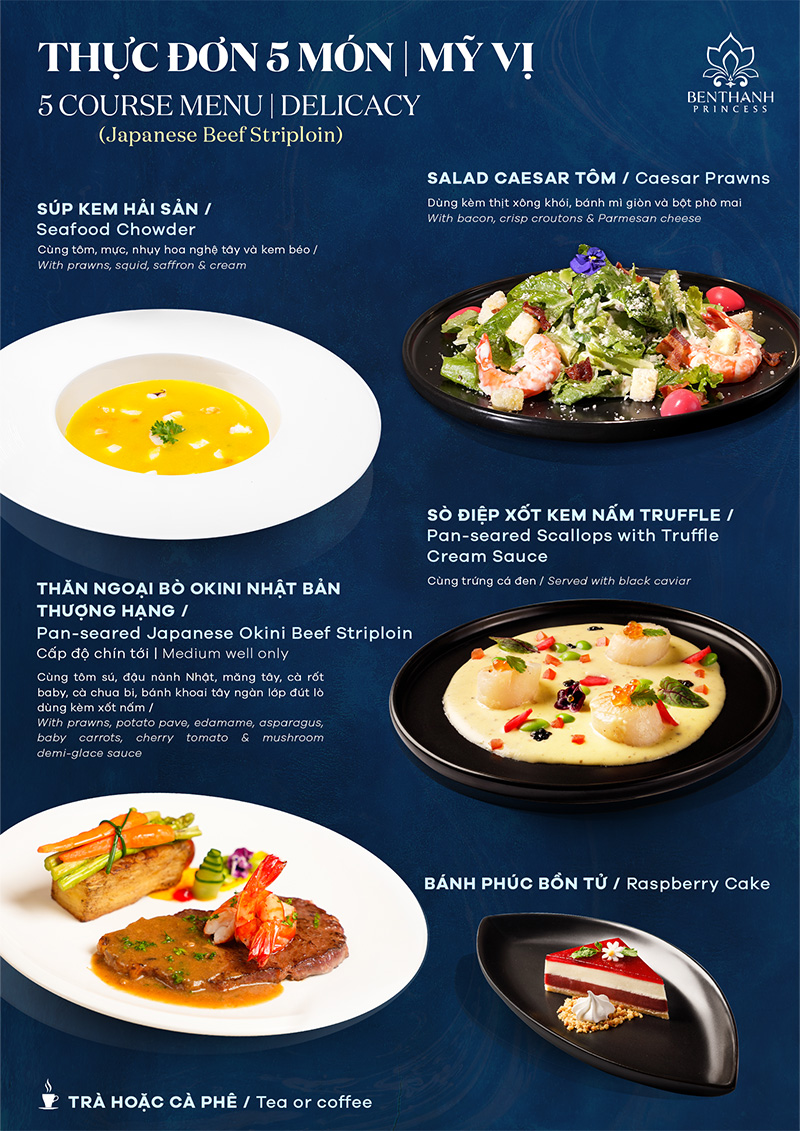 Thực đơn Mỹ Vị 5 món (thăn ngoại bò Nhật thượng hạng)