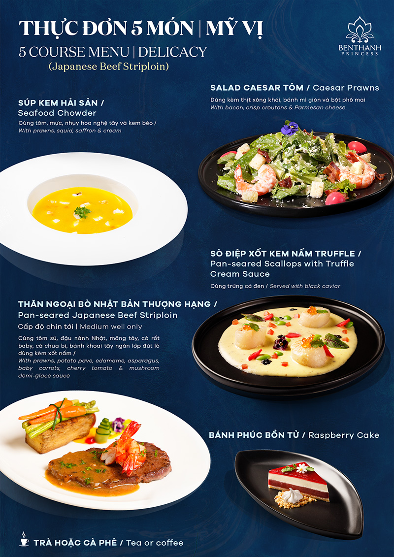 Thực đơn Mỹ Vị 5 Món (thăn ngoại bò Nhật thượng hạng)